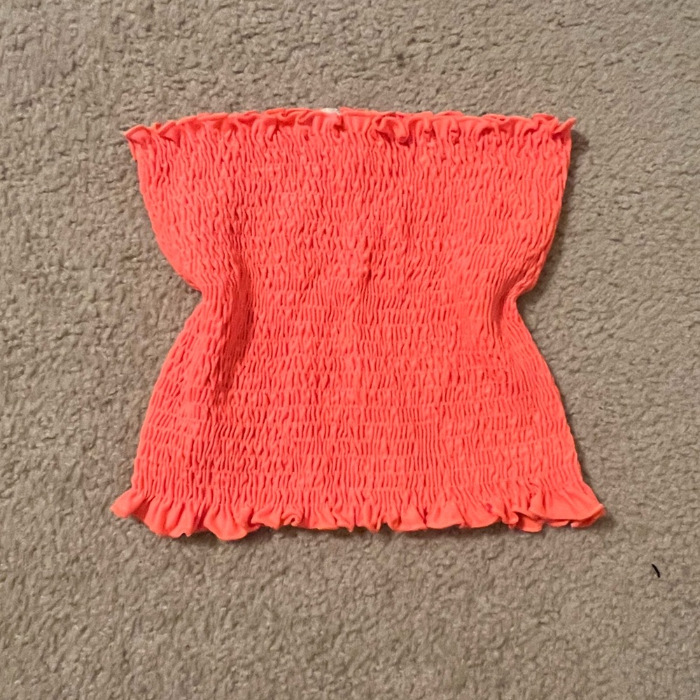 Hot pink tube top with lettuce trim edges